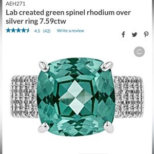 JTV Lab created green spinel rhodium over silver ring 7.59ctw Size 7 AEH271